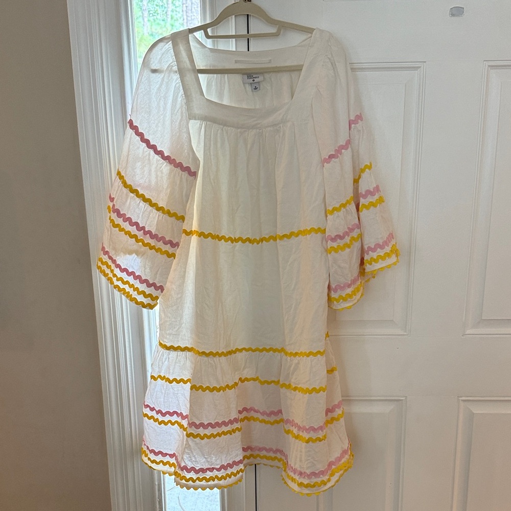 Lisa Marie Fernandez White Dress with Pink and Yellow Accents